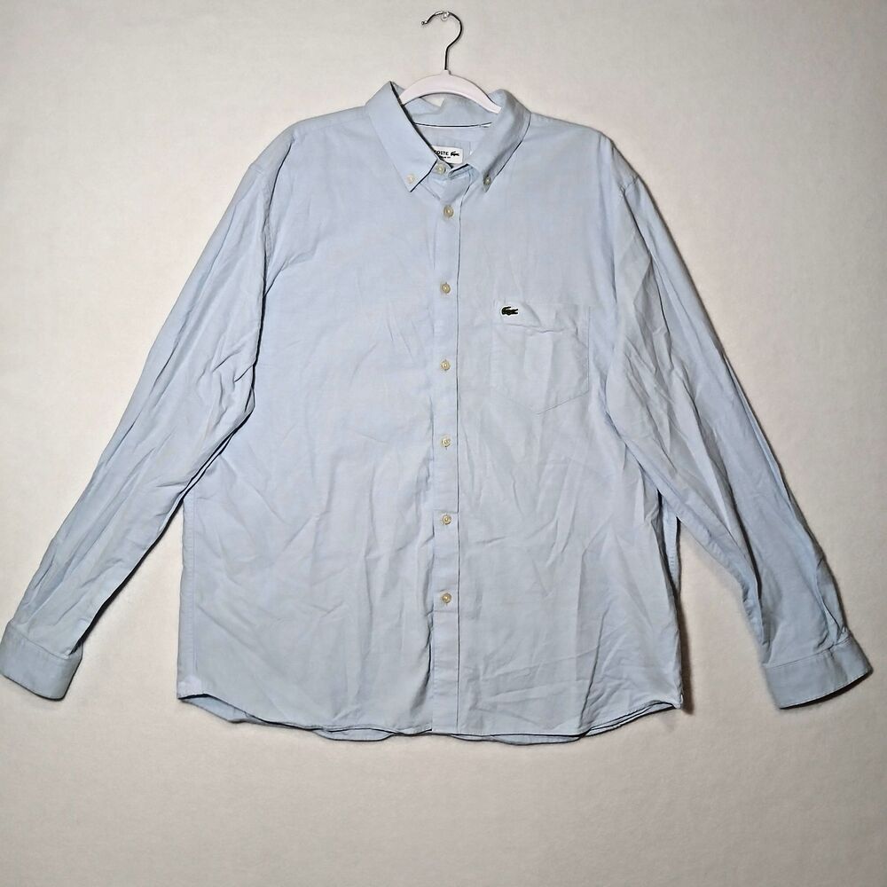 Lacoste Shirt Classic Fit Mens 2XL Light Blue Button Up Long Sleeve #1081